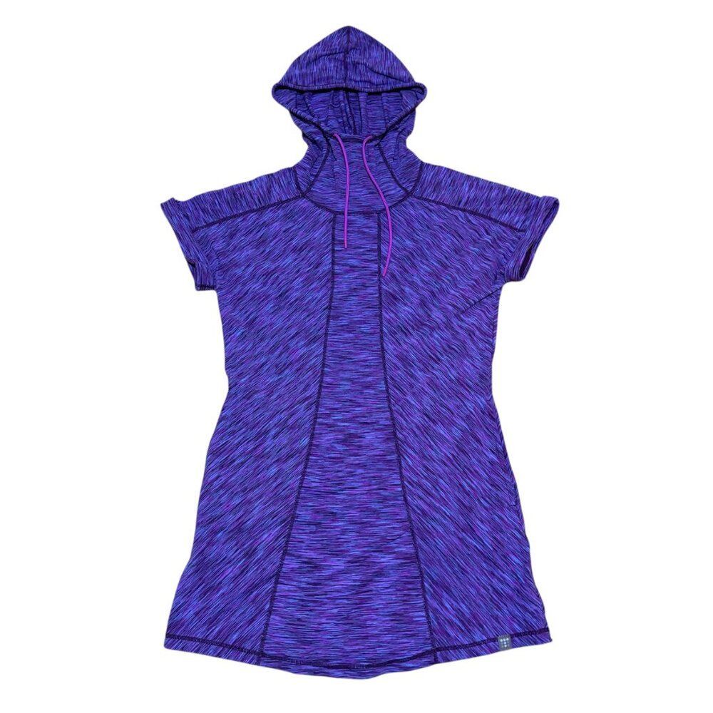 Title Nine S Wildflower Purple Space Dye Bonny Hooded Short Sleeve Tunic Dress